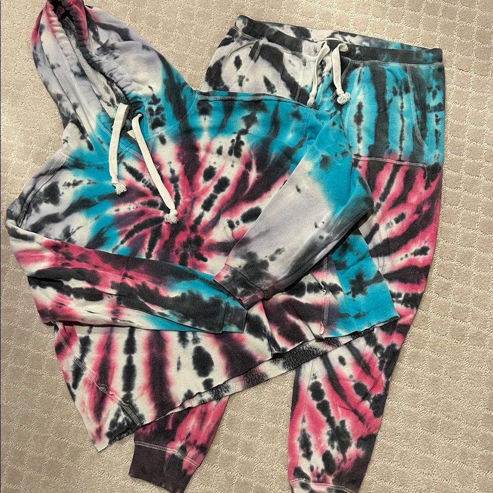 Vintage Havana Tie-Dye Hoodie and Sweatpants Set - Blue, Pink, Black
